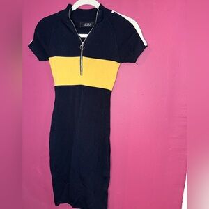 Akira Black and yellow mini bodycon dress